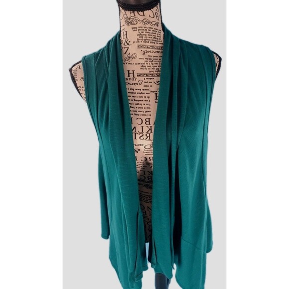 Womens Lightweight Cardigan Lg Dark Teal Peplum Hem Sleeveless Open Flowy - Picture 2 of 11